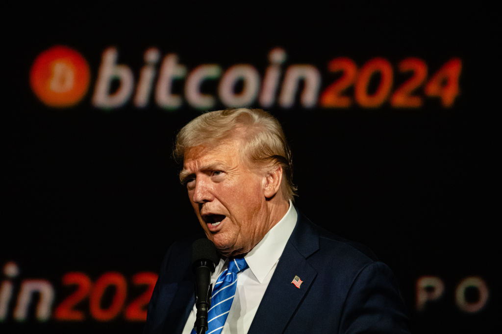 Donald Trump speaking at the 2024 Bitcoin Conference, reinforcing his pro-crypto stance ahead of the U.S. Crypto Reserve announcement.